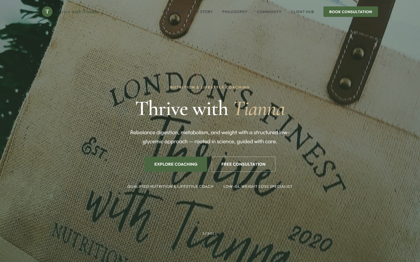 Thrive with Tianna marketing site hero — nutrition and lifestyle coaching